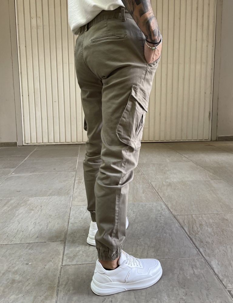 Ανδρικό cargo λαδί παντελόνι υφασμάτινο με λάστιχο BC34610L φωτογραφία